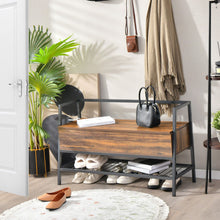 Load image into Gallery viewer, Industrial Shoe Bench with Storage Space and Metal Handrail-Rustic Brown
