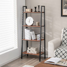 Load image into Gallery viewer, 4-Tier Freestanding Open Bookshelf with Metal Frame and Anti-toppling Device-Rustic Brown
