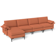 Load image into Gallery viewer, Extra Large L-shaped Sectional Sofa with Reversible Chaise and 2 USB Ports for 4-5 People-Rust Red
