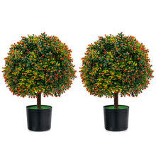 Load image into Gallery viewer, 2-Pack Artificial Boxwood Topiary Ball Tree with Orange Fruit
