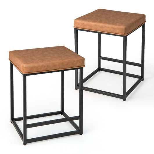 2 Pieces 24 Inch Bar Stools with Thick PVC Leather Cushion and Footrest-Brown