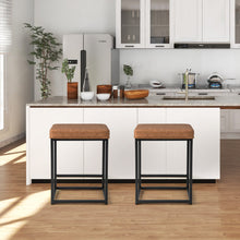 Load image into Gallery viewer, 2 Pieces 24 Inch Bar Stools with Thick PVC Leather Cushion and Footrest-Brown
