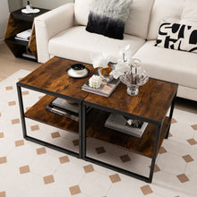 Load image into Gallery viewer, 2 Pieces 2-Tier 20 Inch Square End Side Table for Living Room Bedroom-Rustic Brown
