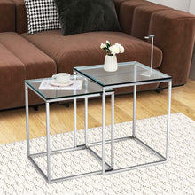 Load image into Gallery viewer, 2 Pieces Modern Nesting Coffee Table with Tempered Glass Top and Steel Frame-Sliver
