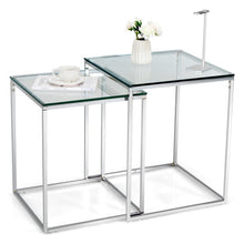 Load image into Gallery viewer, 2 Pieces Modern Nesting Coffee Table with Tempered Glass Top and Steel Frame-Sliver
