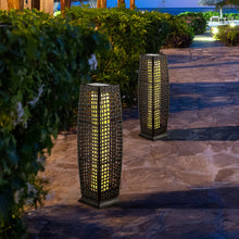 Load image into Gallery viewer, 2 Pieces Solar-Powered Square Wicker Floor Lamps with Auto LED Light-Black
