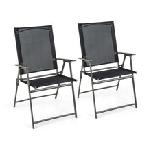 Load image into Gallery viewer, 2 Pieces Patio Folding Chairs with Armrests for Deck Garden Yard-Black &amp; Gray
