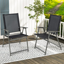 Load image into Gallery viewer, 2 Pieces Patio Folding Chairs with Armrests for Deck Garden Yard-Black &amp; Gray
