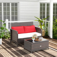 Load image into Gallery viewer, 2 Pieces Wicker Loveseat Set with Coffee Table
