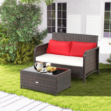 Load image into Gallery viewer, 2 Pieces Wicker Loveseat Set with Coffee Table

