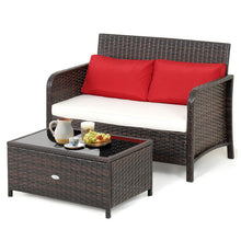 Load image into Gallery viewer, 2 Pieces Wicker Loveseat Set with Coffee Table
