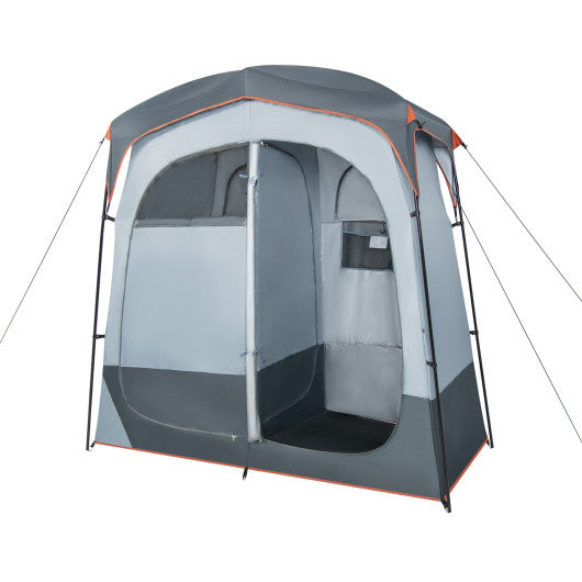 2 Rooms Oversize Privacy Shower Tent with Removable Rain Fly and Inside Pocket-Gray