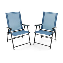Load image into Gallery viewer, 2 Set of Patio Dining Chair with Armrests and Metal Frame-Blue

