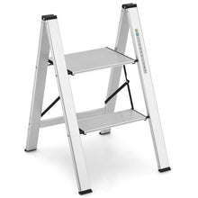 Load image into Gallery viewer, Folding Aluminum 2-Step Ladder with Non-Slip Pedal and Footpads-Silver
