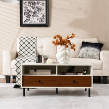 Load image into Gallery viewer, 2 Tier 40 Inch Length Modern Rectangle Coffee Table with Storage Shelf and Drawers-White
