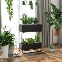 Load image into Gallery viewer, 2-Tier Metal Elevated Garden Bed with Raised Flower Box-Black
