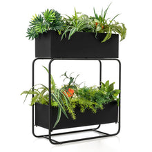 Load image into Gallery viewer, 2-Tier Metal Elevated Garden Bed with Raised Flower Box-Black
