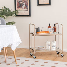 Load image into Gallery viewer, 2-Tier Mobile Serving Cart with Tempered Glass Shelf-Golden
