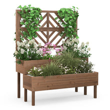 Load image into Gallery viewer, 2-Tier Raised Garden Bed with Trellis-Brown
