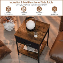 Load image into Gallery viewer, 2 Tiers Wood Nightstand with Drawer for Bedroom and Living Room-Rustic Brown
