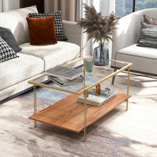 Load image into Gallery viewer, 2 Tiers Rectangle Glass Coffee Table with White and Gold Steel Frame-Golden
