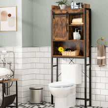 Load image into Gallery viewer, 4-Tier Multifunctional Toilet Sorage Cabinet with Adjustable Shelf and Sliding Barn Door-Rustic Brown
