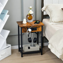 Load image into Gallery viewer, 2 Pieces Bedside Nightstand Set with Open Shelf and Charging Station-Rustic Brown
