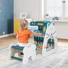 Load image into Gallery viewer, 3-In-1 Double Sided Magnetic Dry-Erase Board with Stool and Flipped Writing Desktop-Green
