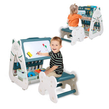 Load image into Gallery viewer, 3-In-1 Double Sided Magnetic Dry-Erase Board with Stool and Flipped Writing Desktop-Green
