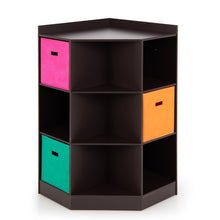 Load image into Gallery viewer, 3-Tier Kids Storage Shelf Corner Cabinet with 3 Baskets-Brown
