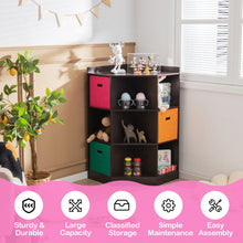 Load image into Gallery viewer, 3-Tier Kids Storage Shelf Corner Cabinet with 3 Baskets-Brown
