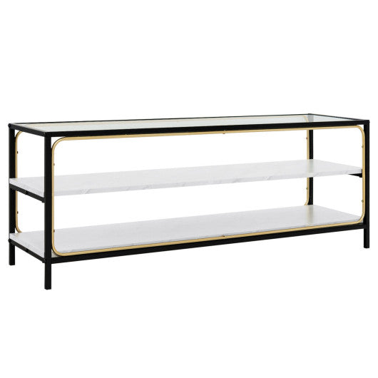 3-Tier TV Stand for TVs up to 50 Inch with Tempered Glass Top-White