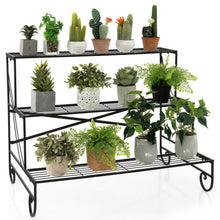 Load image into Gallery viewer, 3-Tier Mental Plant Stand with Grid Shelf
