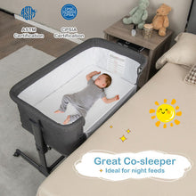 Load image into Gallery viewer, 3-in-1 Foldable Baby Bedside Sleeper  with Mattress and 5 Adjustable Heights-Dark Gray

