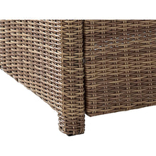 Load image into Gallery viewer, Bradenton 5Pc Outdoor Wicker Conversation Set W/Fire Table Navy/Weathered Brown - Tucson Fire Table &amp; 4 Armchairs
