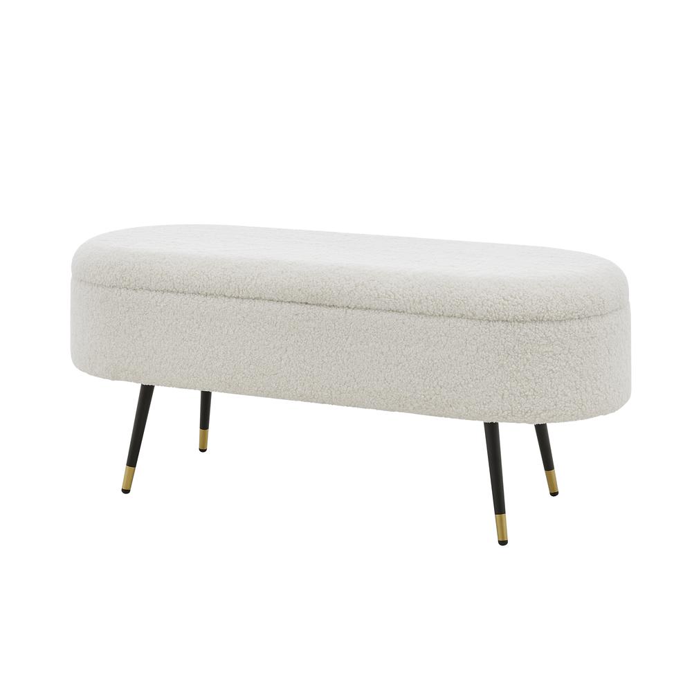 Phoebe KD Faux Shearling Fabric Storage Bench w/ Gold Tip Metal Legs