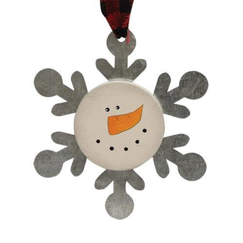Snowman Head Metal Snowflake Ornament  (Pack of 4)