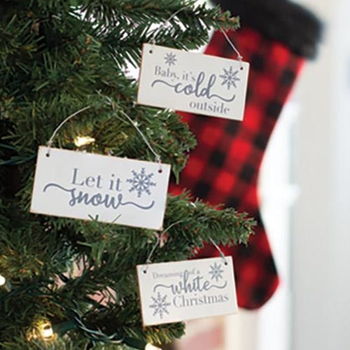 3/Set White Christmas Wooden Ornaments (Pack of 4)