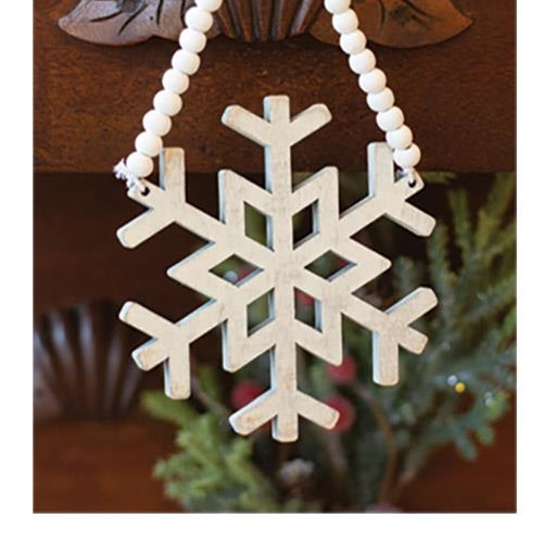 Distressed Wooden Snowflake Beaded Ornament  (Pack of 4)