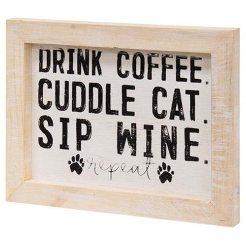 Coffee Cat and Wine Framed Sign  (Pack of 4)