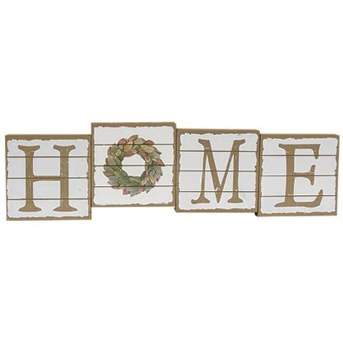 Home Block Sitter w/ Wreath (Pack of 2)