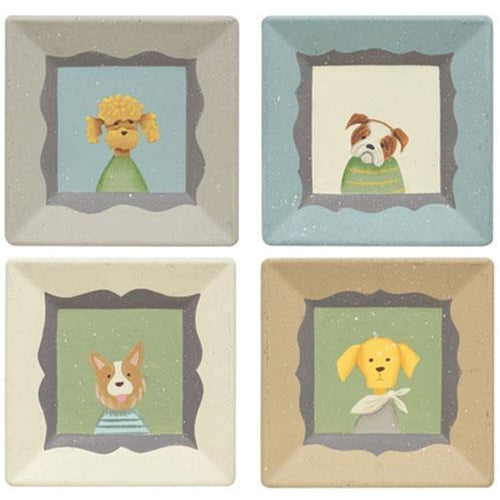 Pup Portrait Square Plate 4 Asstd. (Pack of 4)