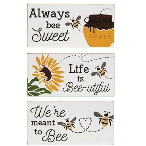 Bee-utiful Wooden Block 3 Asstd. (Pack of 4)