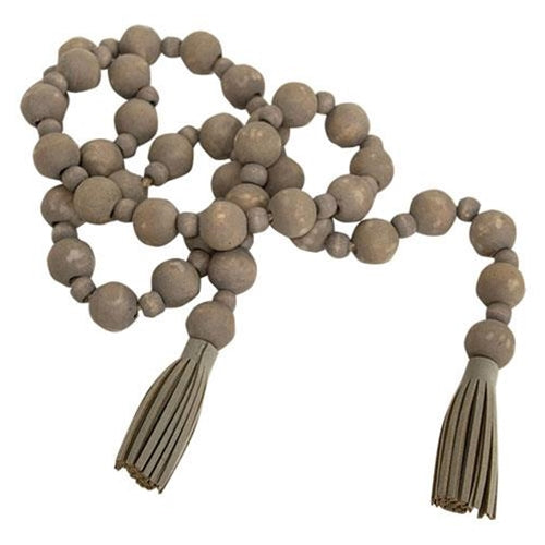 Distressed Wooden Bead Garland With Tassels (Pack of 2)