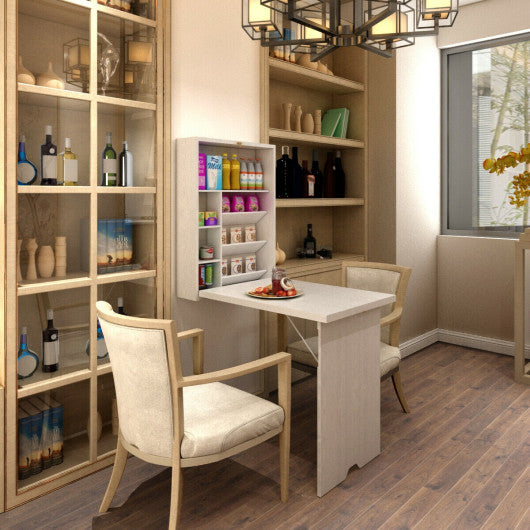 Wall Mounted Fold-Out Convertible Floating Desk Writing Table-White