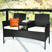 Load image into Gallery viewer, Patio Rattan Set Sofa Cushioned Loveseat Glass Table Chairs

