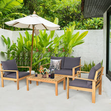 Load image into Gallery viewer, 4 Piece Outdoor Acacia Wood Chat Set with Removable Cushions and Table
