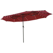 Load image into Gallery viewer, 15 Ft Patio LED Crank Solar Powered 36 Lights  Umbrella without Weight Base-Dark Red
