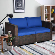 Load image into Gallery viewer, 2PCS Patio Rattan Sectional Conversation Sofa Set-Navy
