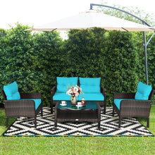 Load image into Gallery viewer, 4 Pieces Outdoor Rattan Wicker Loveseat Furniture Set with Cushions-Turquoise
